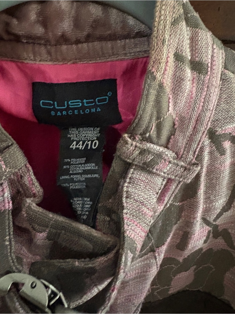 Custo Barcelona Pink and Gray Floral Casual Button-Down and zipper Jacket